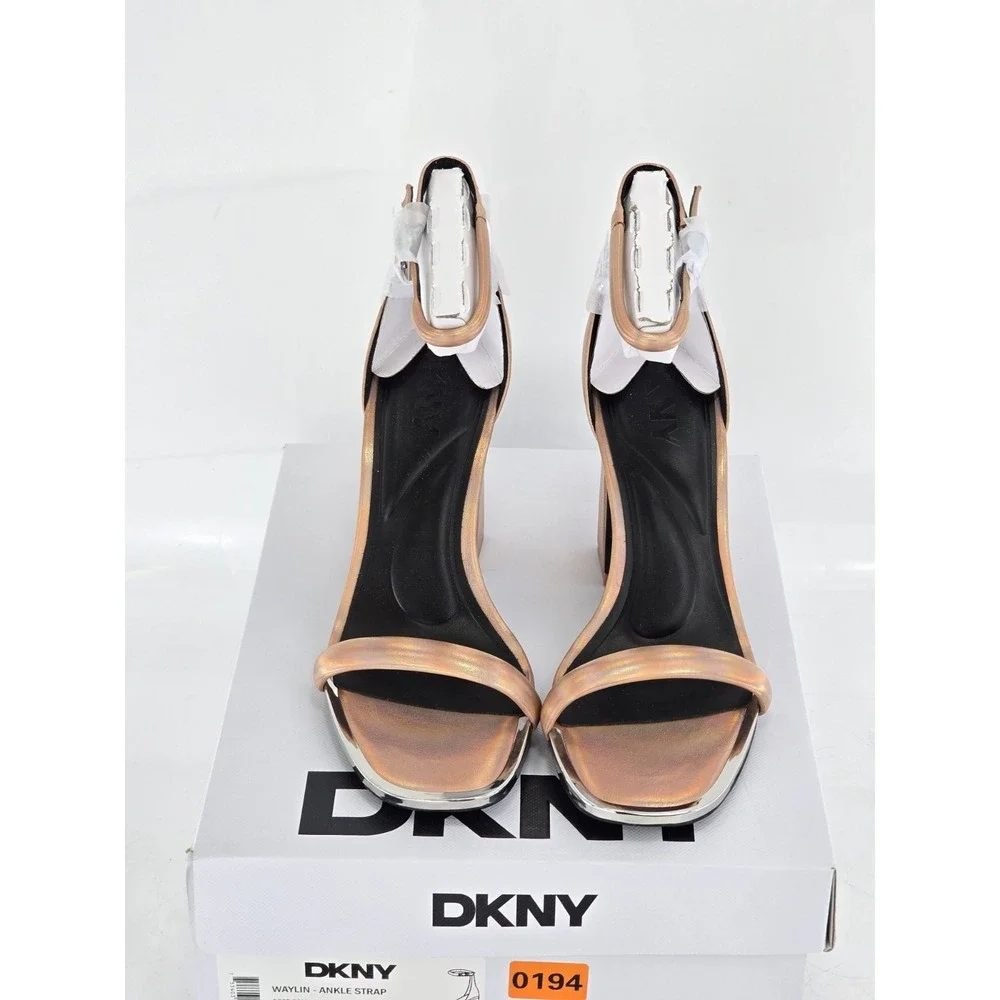 DKNY‎ Women's Waylin Sqaure Toe Ankle Strap Block Heel Sandal ROSE GOLD Sz 7 NIB
